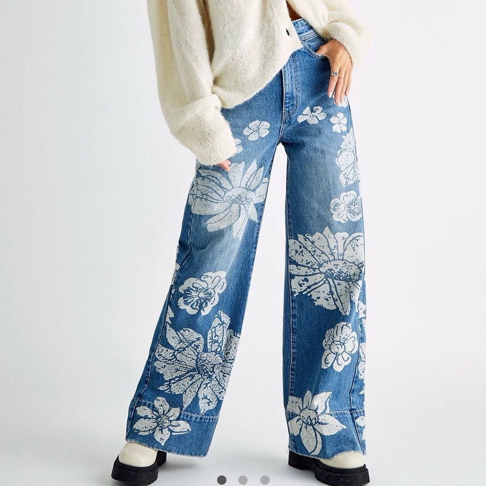 Free people Talia Floral Print Wide-Leg Jeans